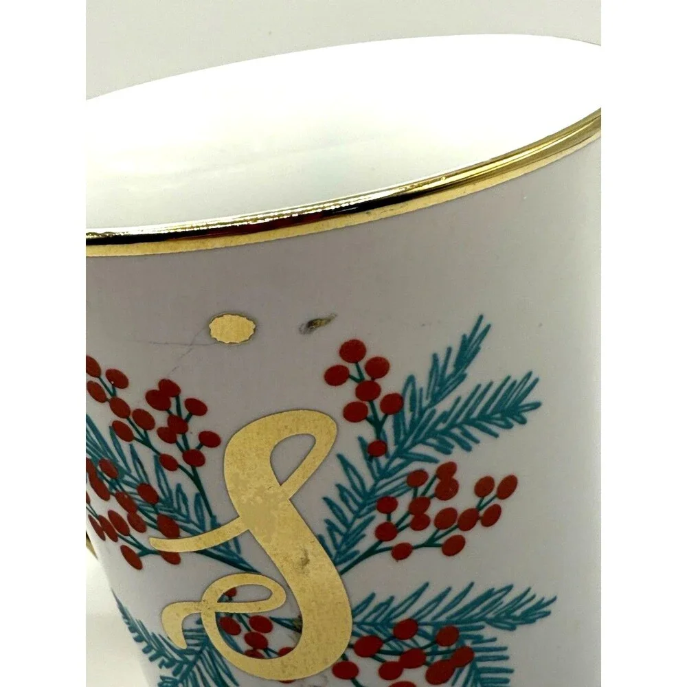 Monogram Letter S Mug 10 Strawberry Street Xmas Gold Filigree Cottagecore